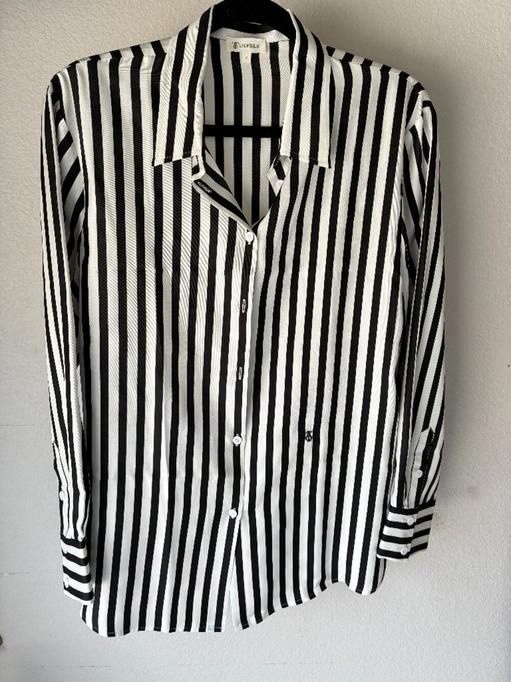 Lilysilk Amalfi Stripe Black silk blouse